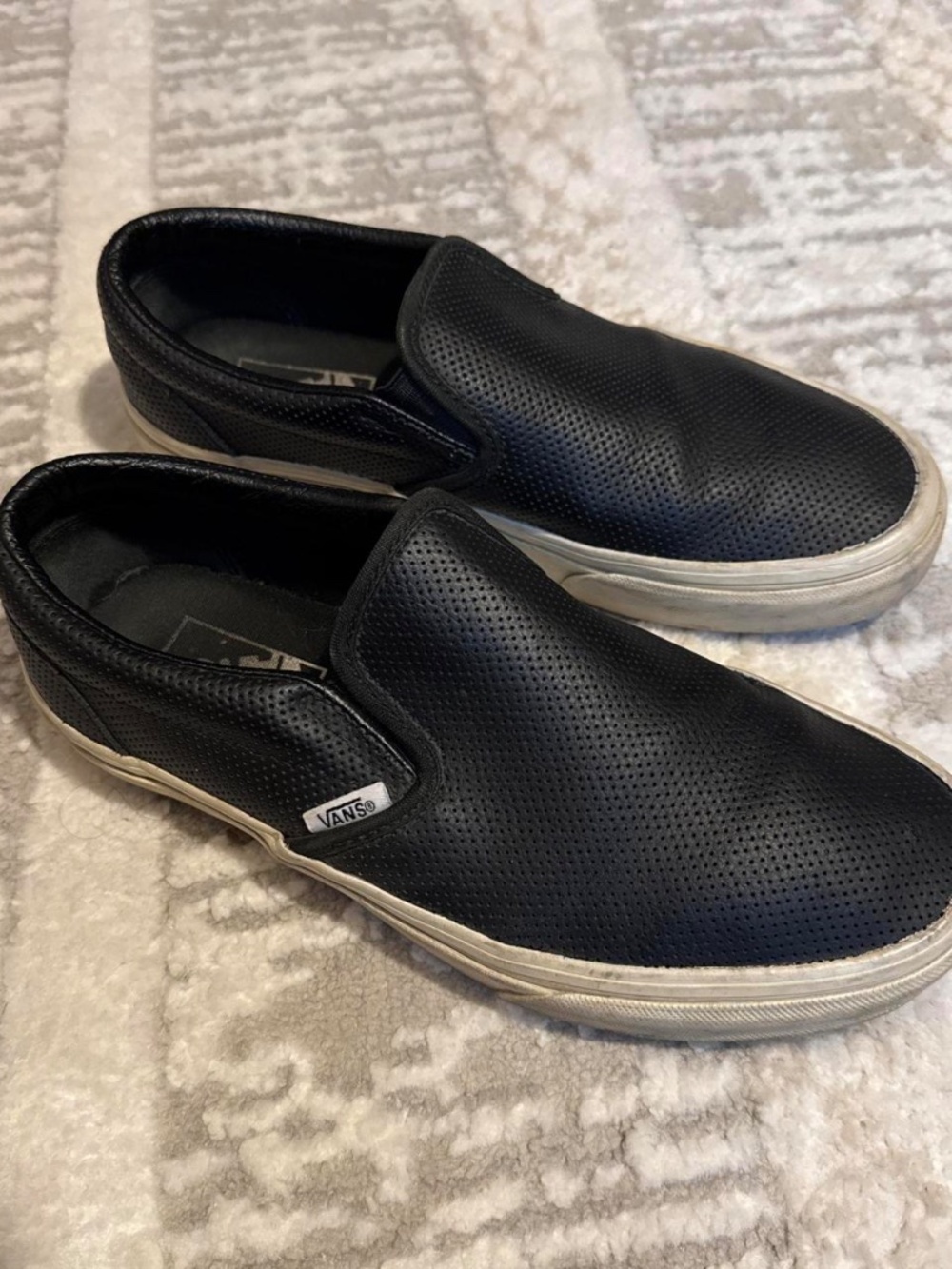 Vans Women's Perforated Leather Slip-On Sneakers - Black - Size 7.5